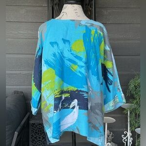 Ali Miles 3/4 Roll Tab Sleeve Oversized Linen Blend Tunic Top 1X